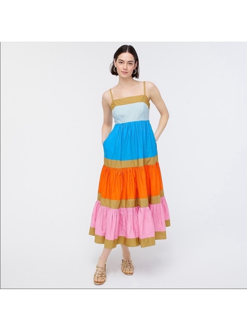 J.Crew Cotton poplin tiered maxi dress in colorblock